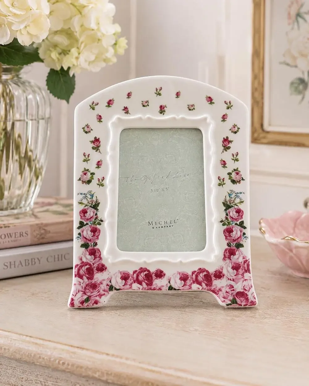 Vintage Michel & Company Rose Floral Ceramic Picture Frame 3.5x5 Shabby Chic